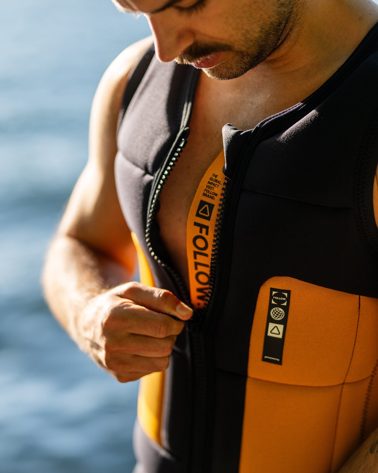 Follow Global Mens Impact Vest - Orange/Black Lifestyle 3