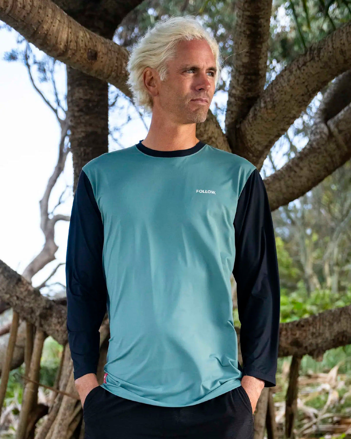 Follow Water Raglan 3/4 Tee - Black/Olive lifestyle 4