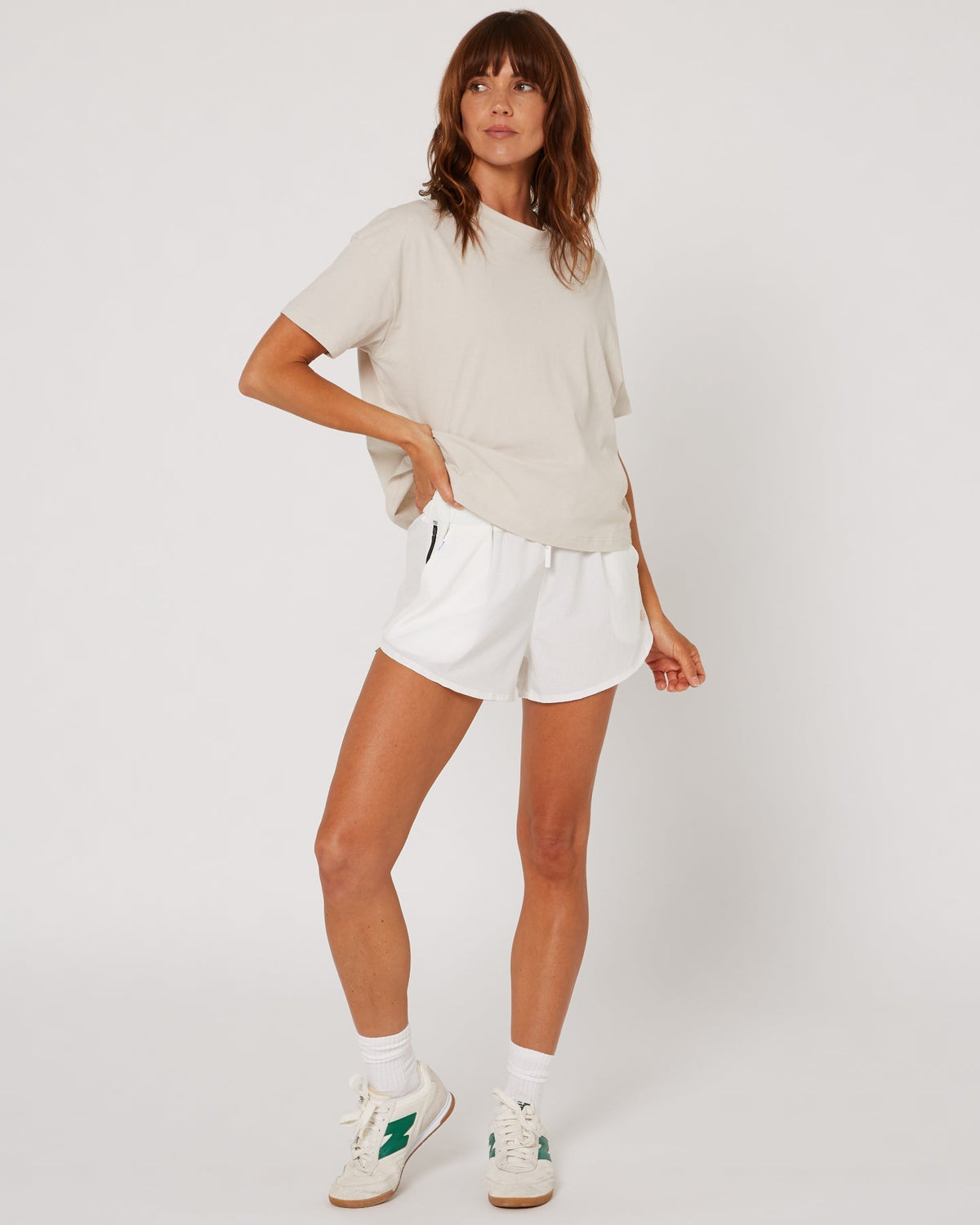 Follow Maven Shorts - Cream, in use