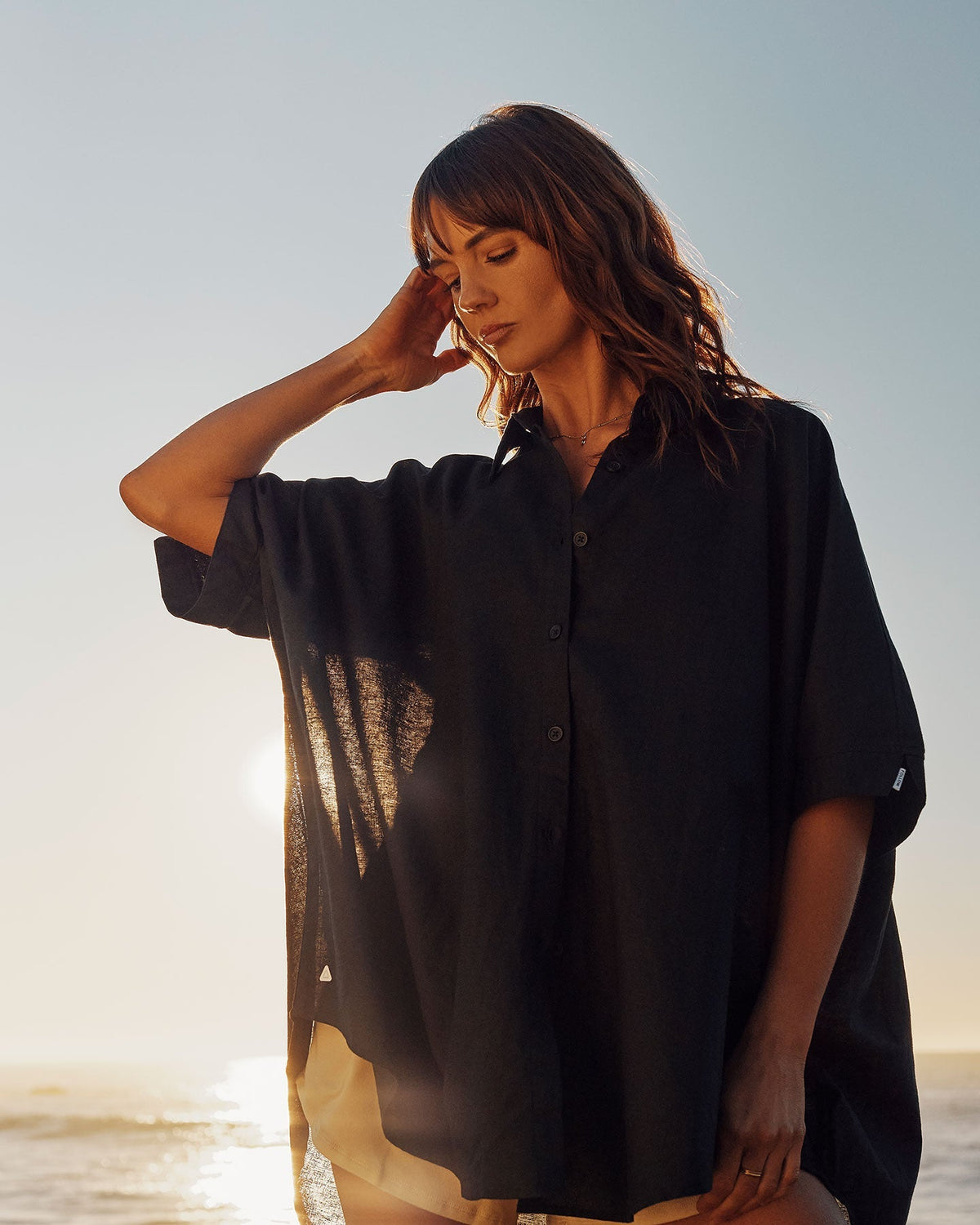 Follow Isla Linen Shirt - Black, rear view