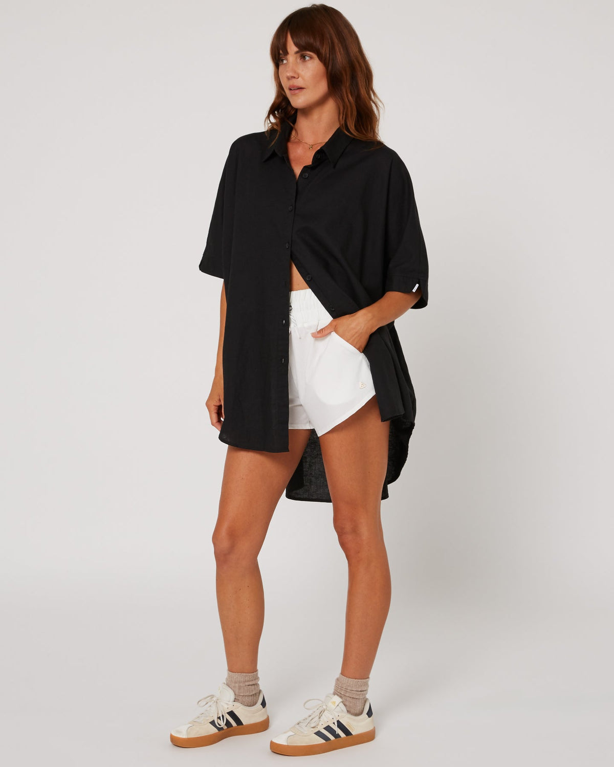 Follow Isla Linen Shirt - Black, action