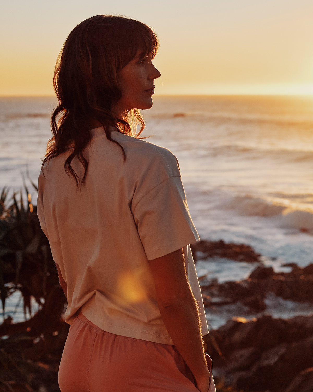 Follow Rhea Oversized Tee - Sand, rear view