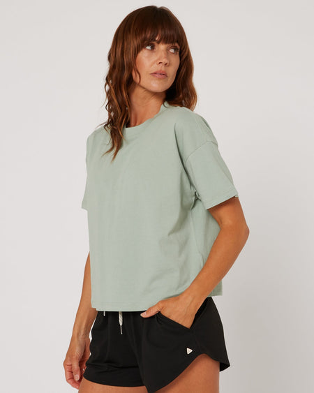 Follow Rhea Oversized Tee - Light Petina, in use