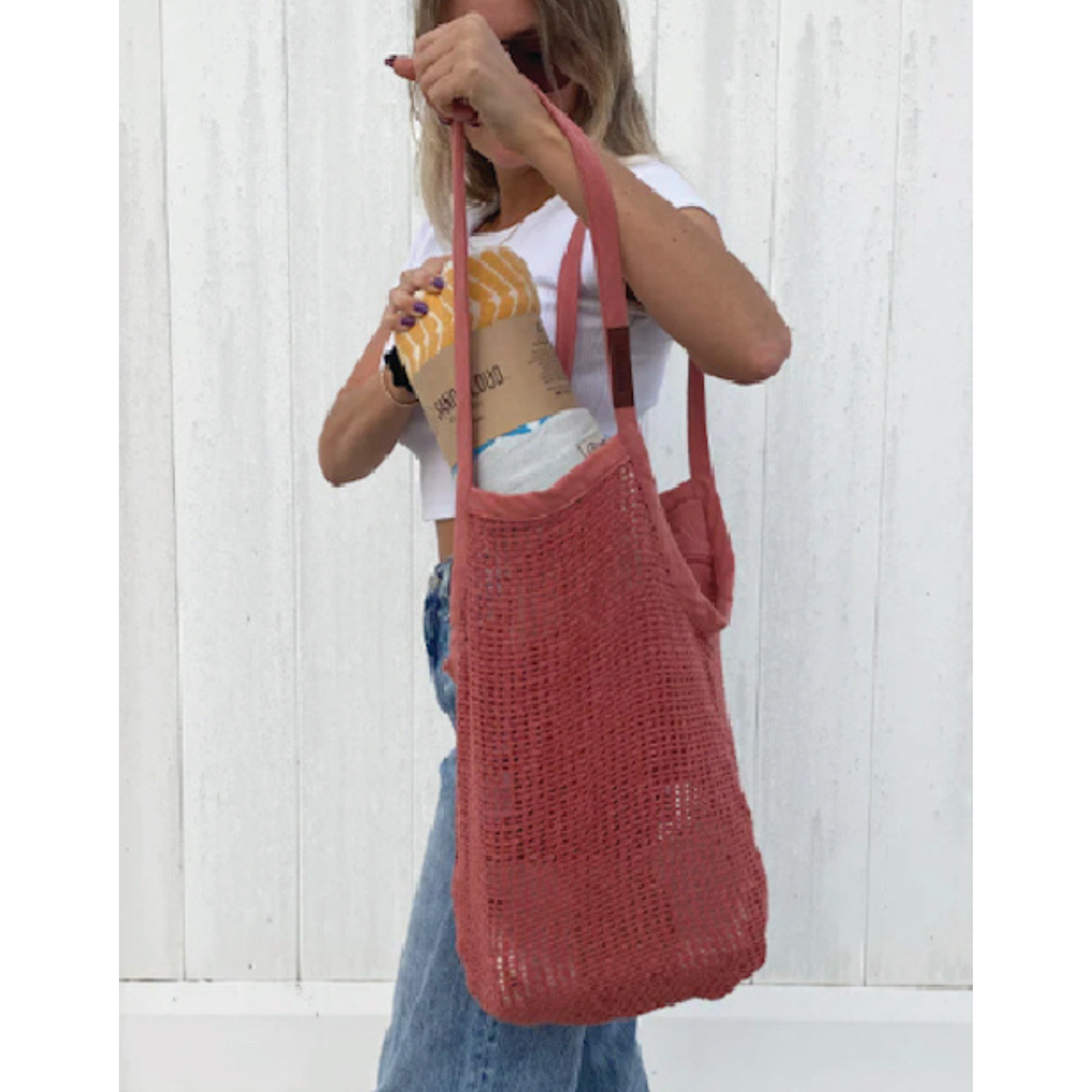 NET MARKET BAGS - NET MARKET BAG TERRACOTTA (WITH POCKET &amp; SNAP CLOSURE)